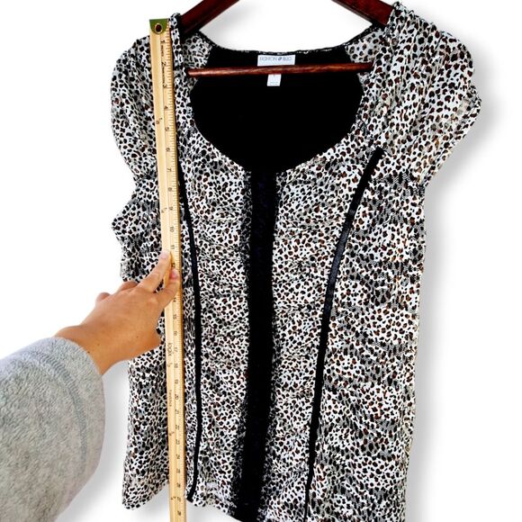 Fashion Bug Leopard Cheetah Ruched Mesh Lace Stretch Blouse Top Sz L - Picture 6 of 10